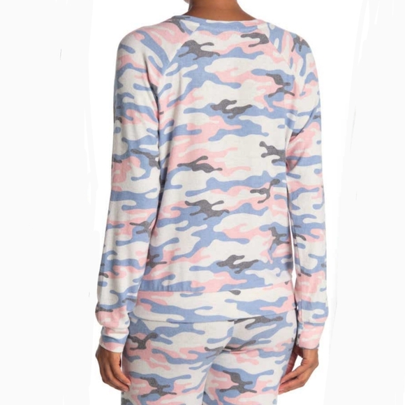 PJ Salvage Pullover Camouflage Print Long Sleeve Brushed Knit Blue Pink L NWT - Picture 7 of 13